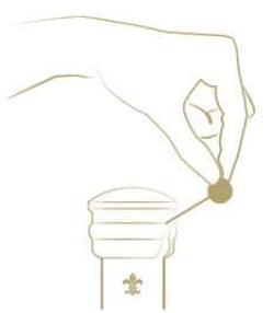 A golden icon displaying a hand openint the bottle 